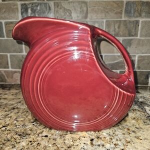 Fiesta Disc Pitcher Maroon Red Glaze Imperfections Drink Fiestawear Fiestaware